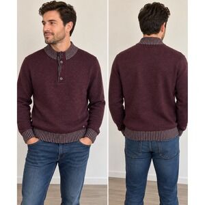Raffi Men's Wool Cashmere Pullover Sweater Size L Burgundy Gray Button Collar